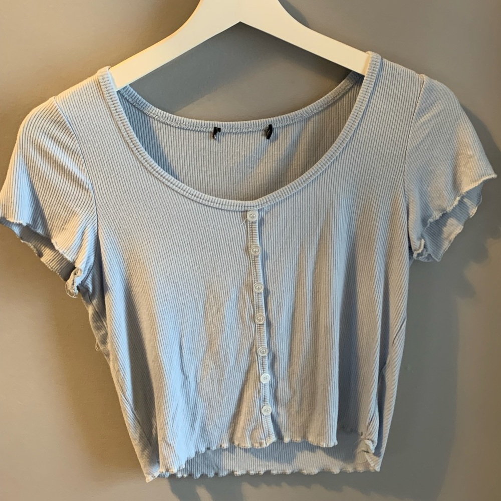 Baby blue button tee.